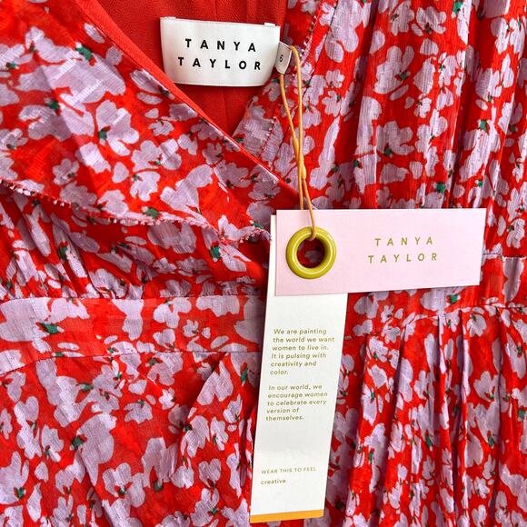 $795 TANYA TAYLOR NWT Designer Silk Boho Red Purple Floral Maxi Dress — Size 6 - Picture 11 of 15